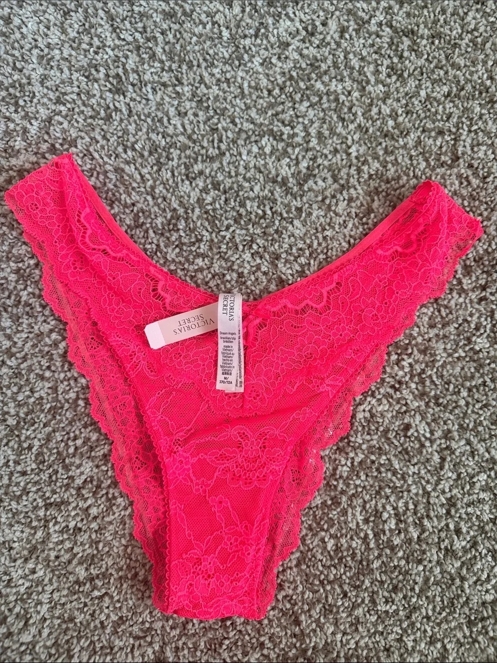 NWT Victoria's Secret Neon Pink Dress Lace Brazilian Panty